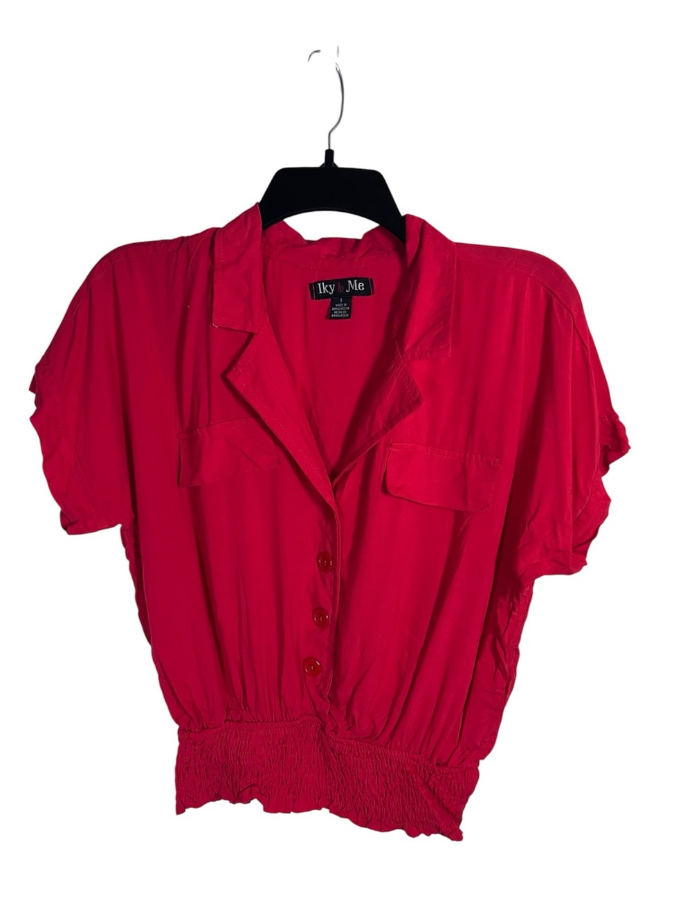 Red Short-Sleeve Button Front Lightweight Women's Top Size S